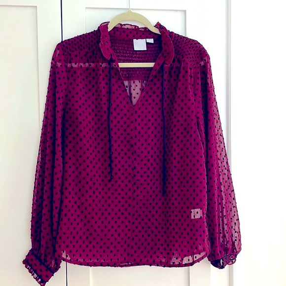 Zero Degrees Celsius Burgundy Sheer Blouse Women's Size M - Picture 1 of 5